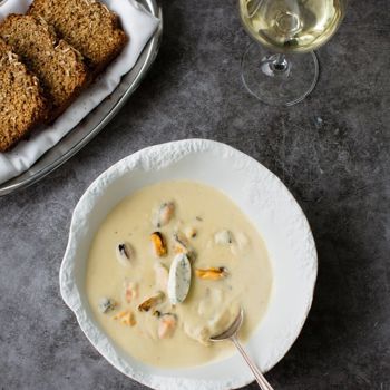 Pour into serving bowl and garnish with herbs at Cliff House Hotel