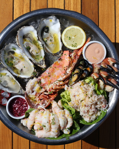 Seafood platter served outdoors at Cliff House Hotel