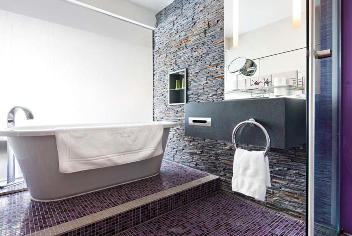 Bathroom Purple at Cliff House Hotel, Ardmore