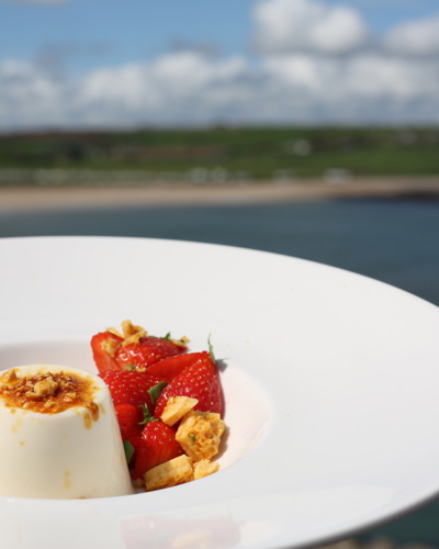 Dessert served with sea view at House Restaurant
